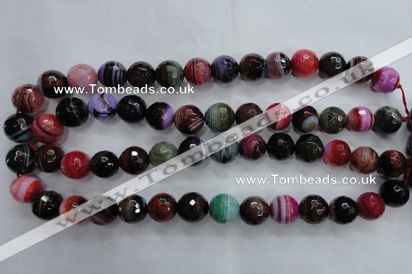 CAG3305 15.5 inches 14mm faceted round colorfull line agate beads