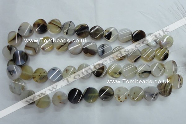 CAG3315 15.5 inches 16mm twisted coin natural grey agate beads