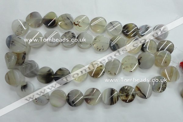 CAG3316 15.5 inches 18mm twisted coin natural grey agate beads