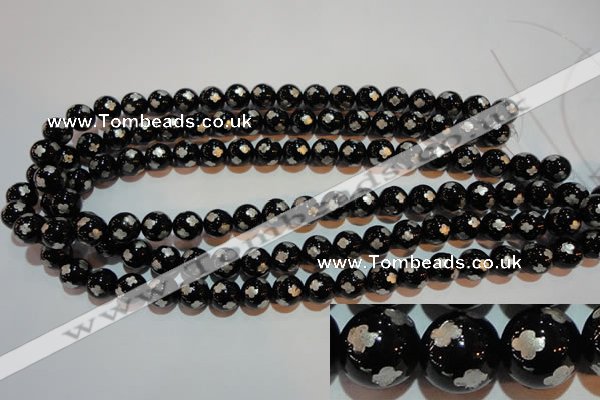 CAG3352 15.5 inches 8mm carved round black agate beads wholesale