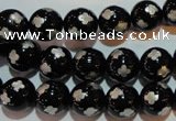 CAG3353 15.5 inches 10mm carved round black agate beads wholesale