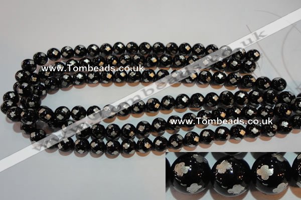 CAG3353 15.5 inches 10mm carved round black agate beads wholesale