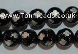 CAG3354 15.5 inches 12mm carved round black agate beads wholesale