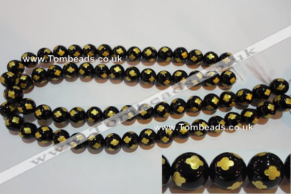 CAG3362 15.5 inches 8mm carved round black agate beads wholesale