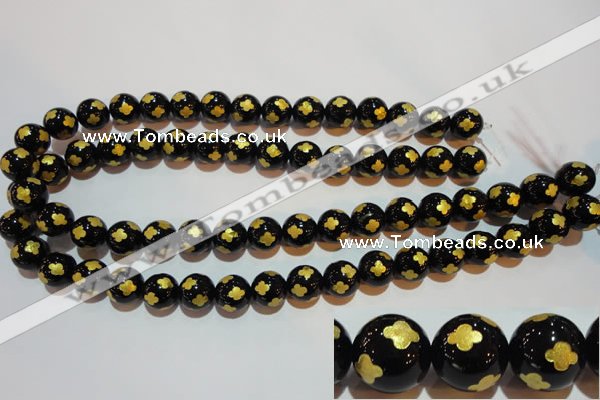 CAG3363 15.5 inches 10mm carved round black agate beads wholesale