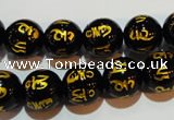 CAG3374 15.5 inches 12mm carved round black agate beads wholesale