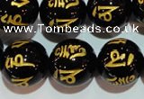 CAG3377 15.5 inches 18mm carved round black agate beads wholesale