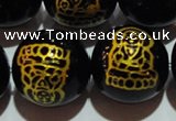 CAG3388 15.5 inches 16mm carved round black agate beads wholesale