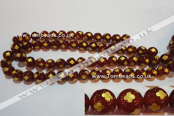 CAG3395 15.5 inches 10mm carved round red agate beads wholesale