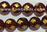 CAG3397 15.5 inches 14mm carved round red agate beads wholesale