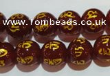 CAG3403 15.5 inches 12mm carved round red agate beads wholesale