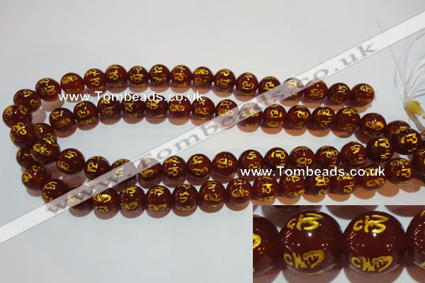 CAG3403 15.5 inches 12mm carved round red agate beads wholesale