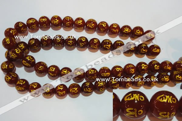 CAG3404 15.5 inches 14mm carved round red agate beads wholesale