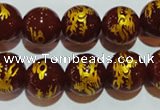 CAG3412 15.5 inches 16mm carved round red agate beads wholesale