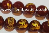 CAG3416 15.5 inches 14mm carved round red agate beads wholesale