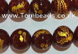 CAG3418 15.5 inches 18mm carved round red agate beads wholesale