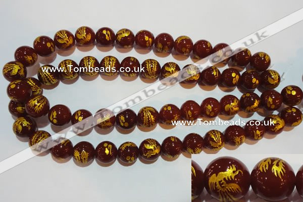 CAG3418 15.5 inches 18mm carved round red agate beads wholesale