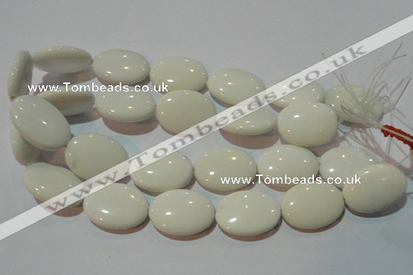 CAG3435 15.5 inches 22*30mm oval white agate gemstone beads