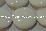 CAG3450 15.5 inches 30mm flat round white agate gemstone beads