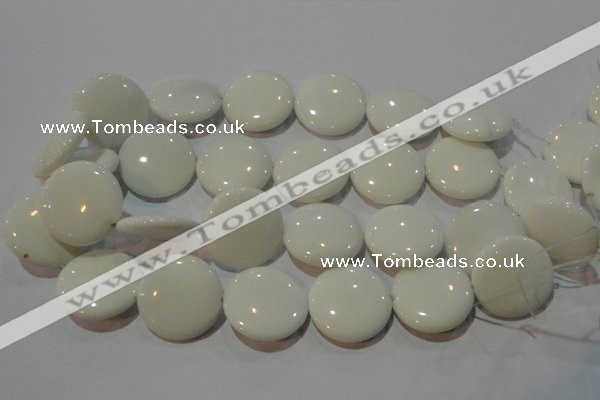 CAG3450 15.5 inches 30mm flat round white agate gemstone beads