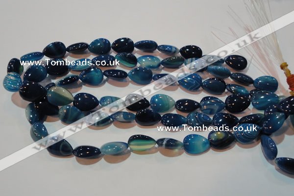 CAG3470 15.5 inches 13*18mm flat teardrop blue line agate beads