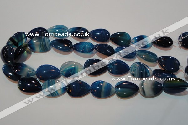 CAG3472 15.5 inches 18*25mm flat teardrop blue line agate beads