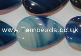 CAG3473 15.5 inches 20*30mm flat teardrop blue line agate beads