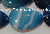 CAG3474 15.5 inches 25*35mm flat teardrop blue line agate beads