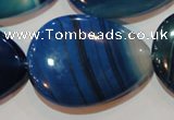 CAG3475 15.5 inches 30*40mm flat teardrop blue line agate beads