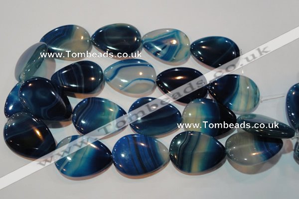 CAG3475 15.5 inches 30*40mm flat teardrop blue line agate beads