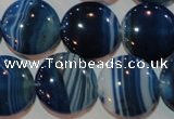 CAG3490 15.5 inches 20mm flat round blue line agate beads