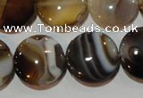 CAG3505 15.5 inches 20mm flat round brown line agate beads