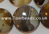 CAG3507 15.5 inches 30mm flat round brown line agate beads