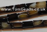 CAG3509 15.5 inches 7*12mm faceted column brown line agate beads