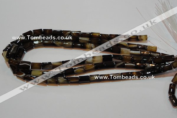 CAG3509 15.5 inches 7*12mm faceted column brown line agate beads