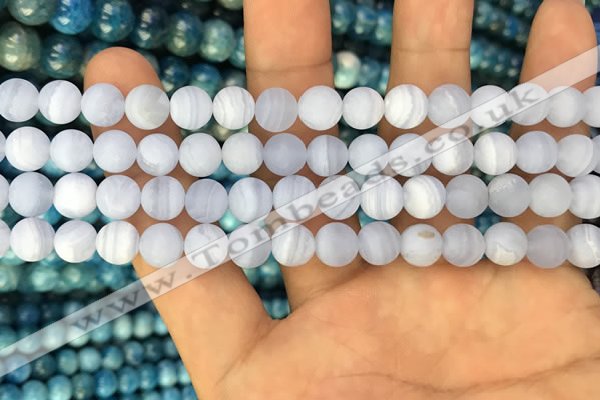 CAG3581 15.5 inches 4mm round matte blue lace agate beads