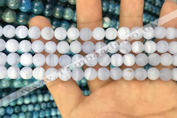 CAG3582 15.5 inches 6mm round matte blue lace agate beads