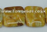 CAG3616 15.5 inches 25*25mm square yellow crazy lace agate beads