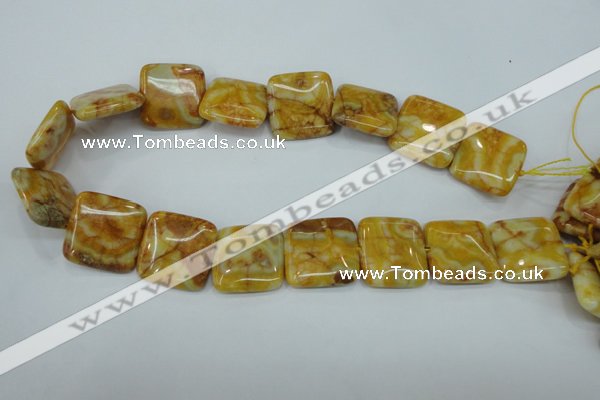 CAG3616 15.5 inches 25*25mm square yellow crazy lace agate beads