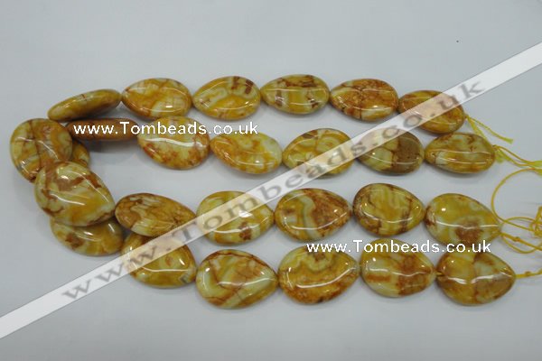 CAG3630 15.5 inches 22*30mm flat teardrop yellow crazy lace agate beads