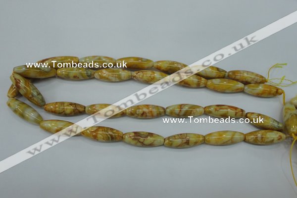 CAG3633 15.5 inches 10*30mm rice yellow crazy lace agate beads