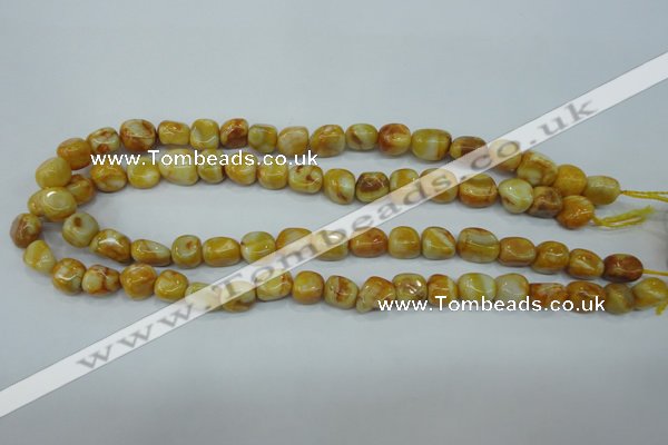 CAG3635 15.5 inches 10*12mm nuggets yellow crazy lace agate beads