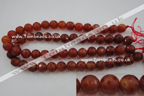 CAG3664 15.5 inches 14mm carved round matte red agate beads