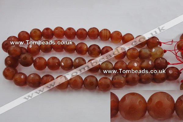 CAG3665 15.5 inches 16mm carved round matte red agate beads