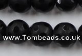 CAG3674 15.5 inches 14mm carved round matte black agate beads