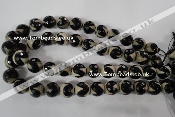 CAG3845 15.5 inches 16mm faceted round tibetan agate beads wholesale