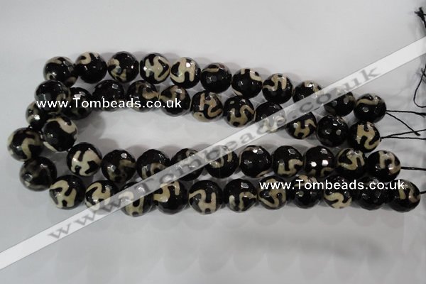 CAG3855 15.5 inches 16mm faceted round tibetan agate beads wholesale