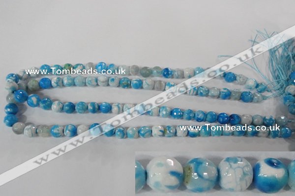 CAG3872 15.5 inches 8mm faceted round fire crackle agate beads