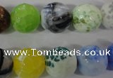 CAG3880 15.5 inches 14mm faceted round fire crackle agate beads