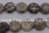 CAG3905 15.5 inches 12mm flat round chrysanthemum agate beads